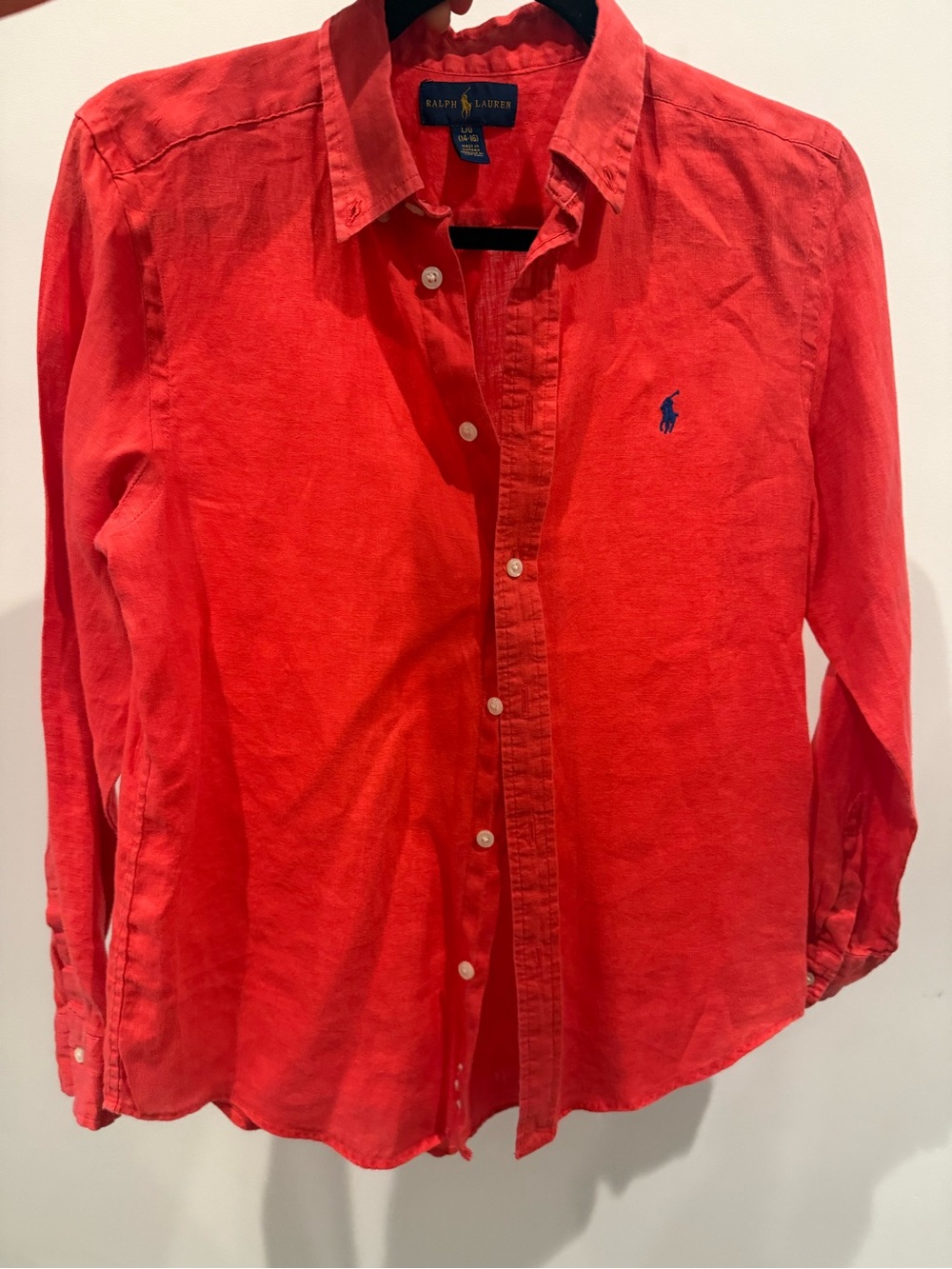 Ralph Lauren Bright Red Long-Sleeve Button-Down Shirt with Blue Pony